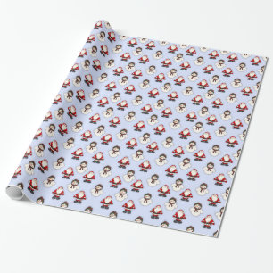 Santa Claus and Snowman Wrapping Paper (Blue)