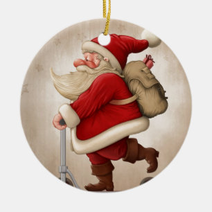 Santa Claus and the Push scooter Ceramic Tree Decoration