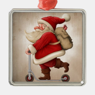 Santa Claus and the Push scooter Metal Tree Decoration