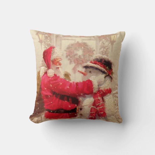 Santa Claus and The Snowman Christmas Cushion (Front)