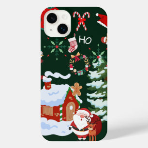 Santa Claus and the Snowman Dark Tree Background iPhone 14 Plus Case