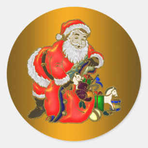 Santa Claus and Toy Sack Christmas Classic Round Sticker
