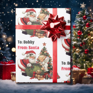 Santa Claus & Angel Personalise Name Christmas Wrapping Paper