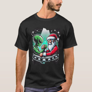 Santa Claus Arm Wrestling Alien UFO Christmas  T-Shirt