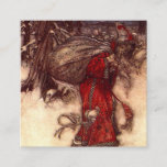 Santa Claus Arthur Rackham  Enclosure Card<br><div class="desc">Enclosure Cards featuring Arthur Rackham’s illustration Santa Claus (1907). A red robed Santa Claus carries a bag of Christmas presents in a snowy wood. Elves fly by his side. A jolly gift for Christmas!</div>