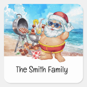 Santa Claus at Beach Christmas in July  Square Sticker