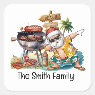 Santa Claus at Beach Christmas in July  Square Sticker