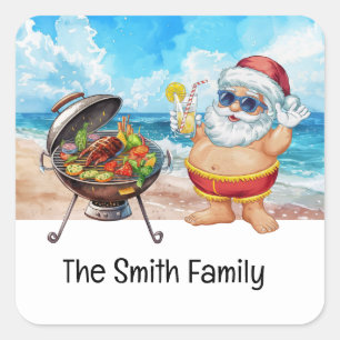 Santa Claus at Beach Christmas in July  Square Sticker
