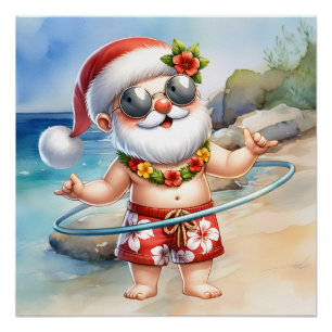 Santa Claus at Beach for Christmas in July Poster