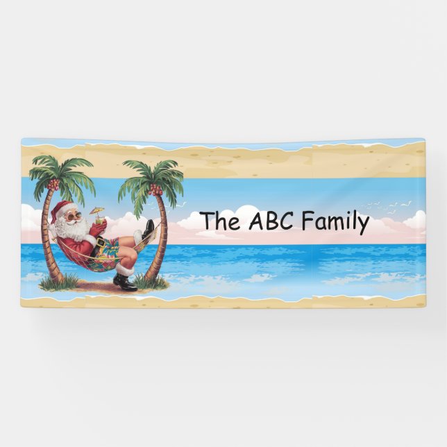  SANTA CLAUS  at beach on Christmas in July Banner (Horizontal)