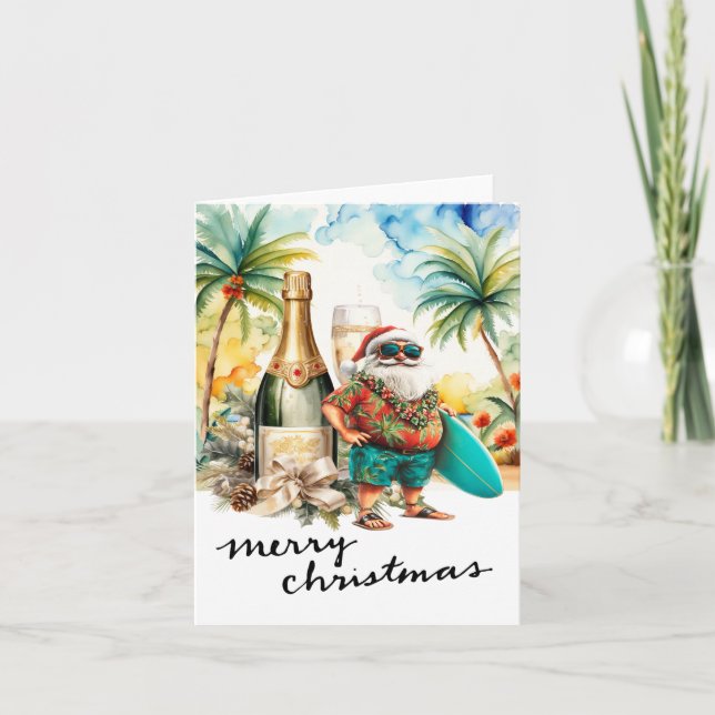 SANTA CLAUS  at Hawaii Beach for Christmas Holiday Card (Front)