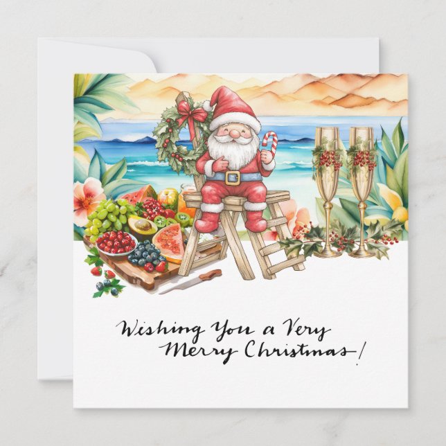 SANTA CLAUS  at Hawaii Beach for Christmas Holiday Card (Front)