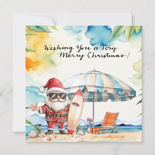 SANTA CLAUS  at Hawaii Beach for Christmas Holiday Card (Front)