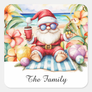 SANTA CLAUS  at Hawaii Beach for Christmas Square Sticker