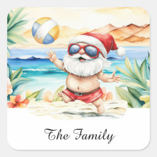 SANTA CLAUS  at Hawaii Beach for Christmas Square Sticker