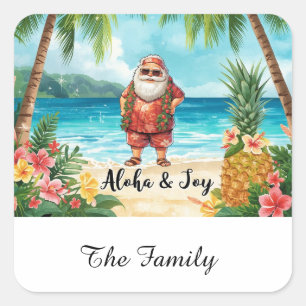 SANTA CLAUS at Hawaii Beach for Christmas Square Sticker