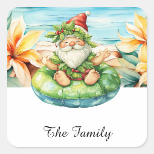 SANTA CLAUS  at Hawaii Beach for Christmas Square Sticker