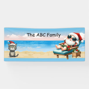 Santa Claus at the beach  Christmas in July Party Banner
