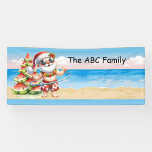 Santa Claus at the beach Christmas in July Party Banner