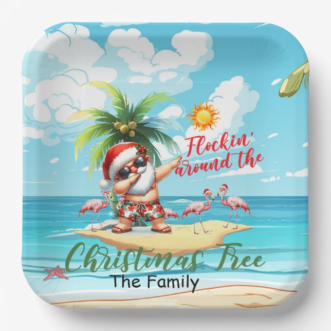  SANTA Claus at the beach Christmas in July Party Paper Plate (Front)