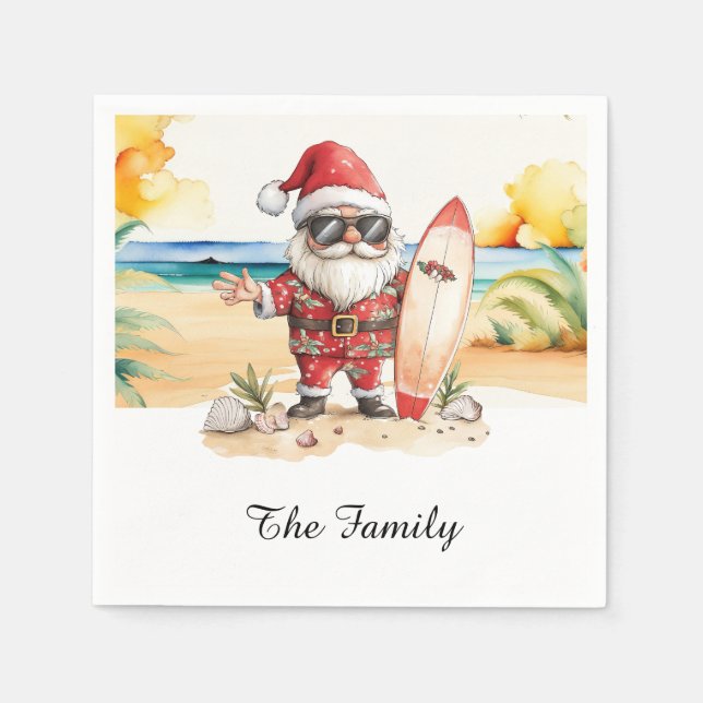SANTA CLAUS  at the Beach for Christmas in July  Napkin (Front)