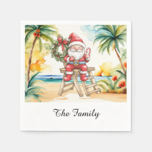 SANTA CLAUS at the Beach for Christmas in July Napkin