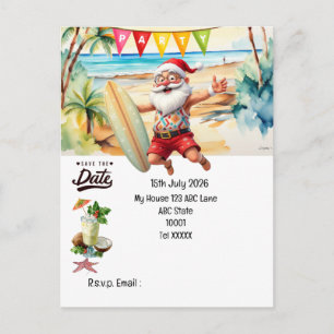 SANTA CLAUS at the Beach Save the date Postcard