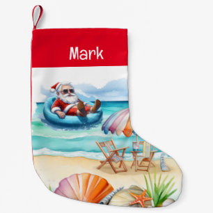Santa Claus at the beach Summer Christmas Small Christmas Stocking