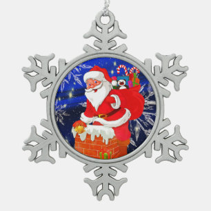 Santa Claus at work Snowflake Pewter Christmas Ornament