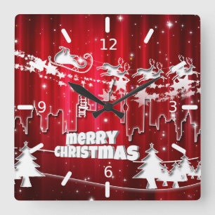 Santa Claus at work Square Wall Clock
