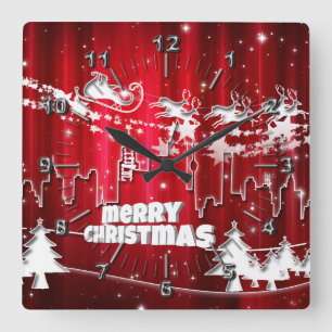 Santa Claus at work Square Wall Clock