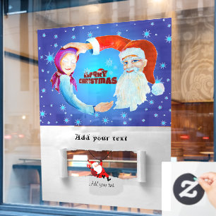 Santa Claus Baby Girl Illustration Starry Snow Window Cling