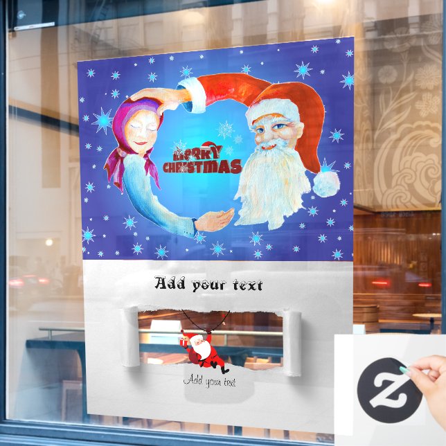 Santa Claus Baby Girl Illustration  Starry Snow Window Cling (Cafe Window)