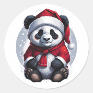 Santa Claus Baby Panda Christmas Classic Round Sticker