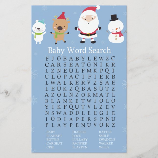 Santa Claus Baby Shower Word Search Game (Front)