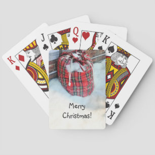 Santa Claus Bag in snow Playing Cards