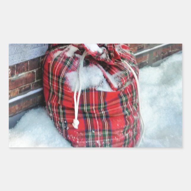Santa Claus Bag in snow Rectangular Sticker (Front)