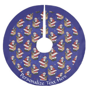 Santa Claus Bag of Christmas Presents Personalise  Brushed Polyester Tree Skirt