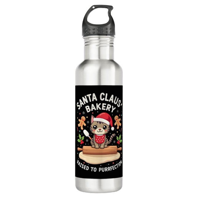 Santa Claus Bakery Kneaded To Purrfection Christma 710 Ml Water Bottle (Front)