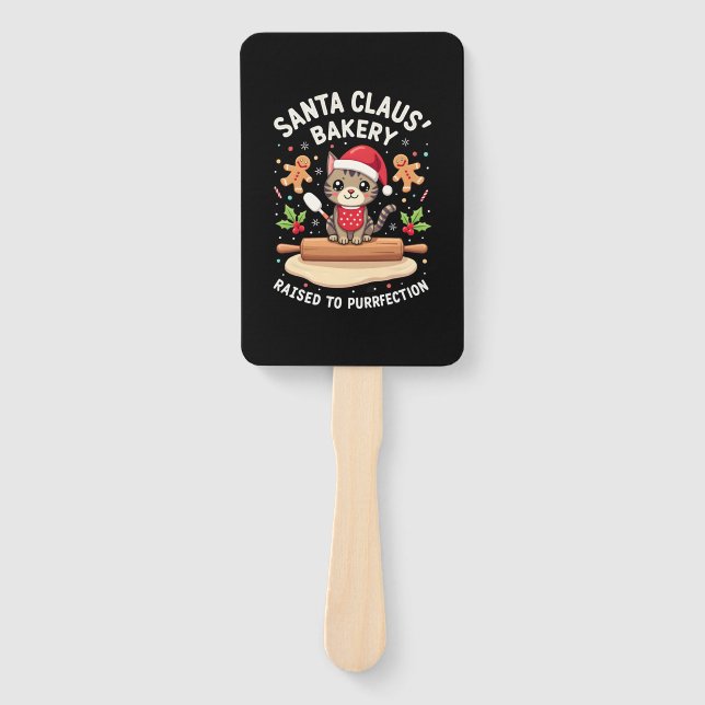 Santa Claus Bakery Kneaded To Purrfection Christma Hand Fan (Front)