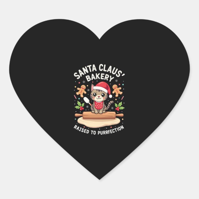 Santa Claus Bakery Kneaded To Purrfection Christma Heart Sticker (Front)