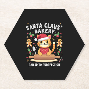 Santa Claus Bakery Kneaded To Purrfection Christma Paper Coaster