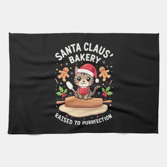 Santa Claus Bakery Kneaded To Purrfection Christma Tea Towel (Horizontal)