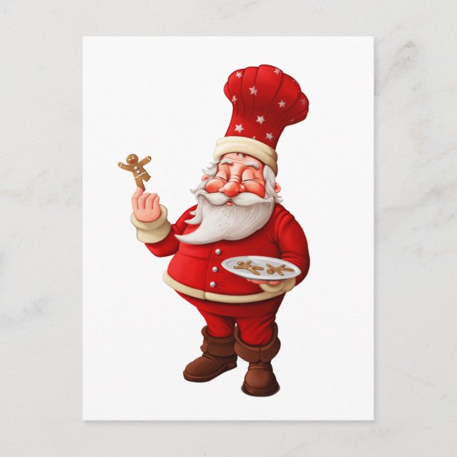 Santa Claus Bakes Gingerbread Men Holiday Postcard (Front)