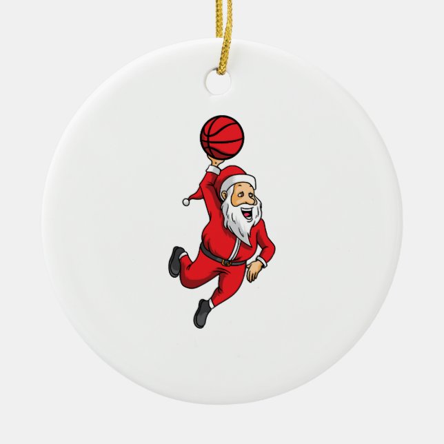 Santa Claus Basketball Basketballer Christmas Ceramic Tree Decoration (Front)