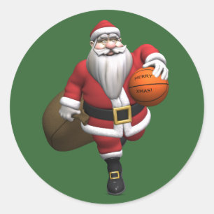 Santa Claus Basketball Player Classic Round Sticker