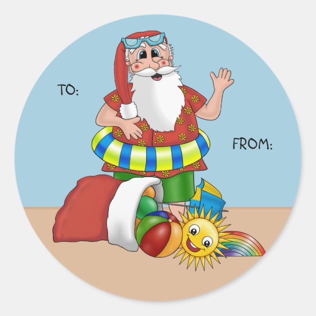 Santa Claus Beach Christmas Gift Tag (Front)