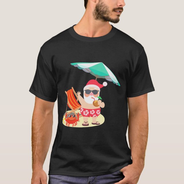 Santa Claus Beach Funny Summer Christmas In July T-Shirt (Front)