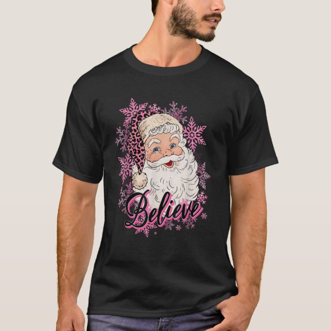 Santa Claus Believe Leopard Christmas Women Kids M T-Shirt (Front)