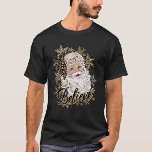 Santa Claus Believe Leopard Christmas Women Kids M T-Shirt